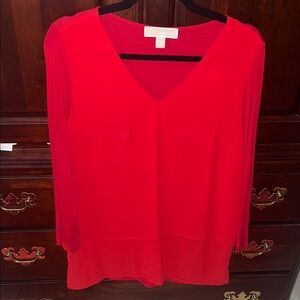 Michael Kors Women's Scarlet red V-Neck Blouse stretchy arms and back